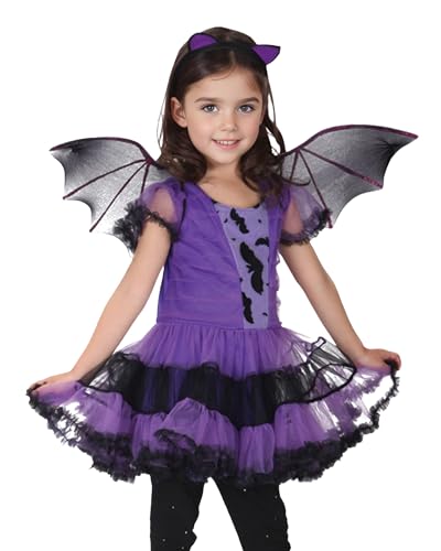 GEMVIE Disfraz de murciélago para niña,Disfraz de murciélago vampiro Cosplay Halloween Día de todos los santos Carnaval Fiesta Tutu Vestido para niñas 3-12 años (7-9 años)