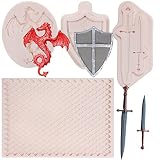 Dragon Silicone Molds 4 Pcs, Dragon Skin Dragon Shield Sword Chocolate Fondant Mold for Cake Decorat
