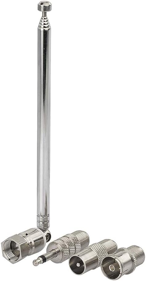 – FM Radio Antenna, Indoor FM Telescopic Antenna 75 Ohm F Type Male Plug Connector with Adapter for Table Top Radio HiFi AV Stereo Receiver