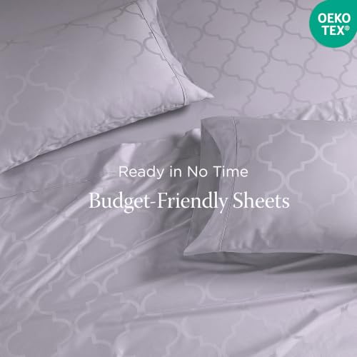 Image of Threadmill Cotton Twin XL Sheet Set | 100% Cotton Sheets for Twin XL Size Bed | Damask Jacquard Sateen Twin XL Bed Sheets Set with 16 inch Deep Pocket | Soft Breathable 3-Piece Cooling Sheet Set | Lilac