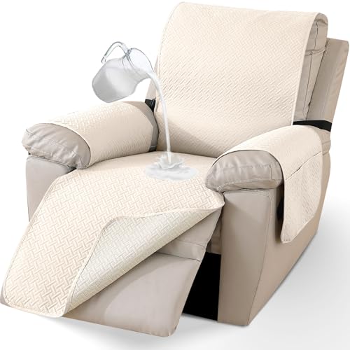 CYCMACO Wasserdichter Sesselüberwurf 1 Sitzer, Sesselschoner Für Fernsehsessel Mit Seitentaschen, Anti-Rutsch Hussen Für Relaxsessel, Abnehmba, Waschbar, Für Haustieren, Beige