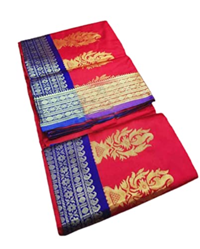 Jolly Women`s Bomkai Silk Saree With Traditional Design with Blouse Piece (Red Blue)