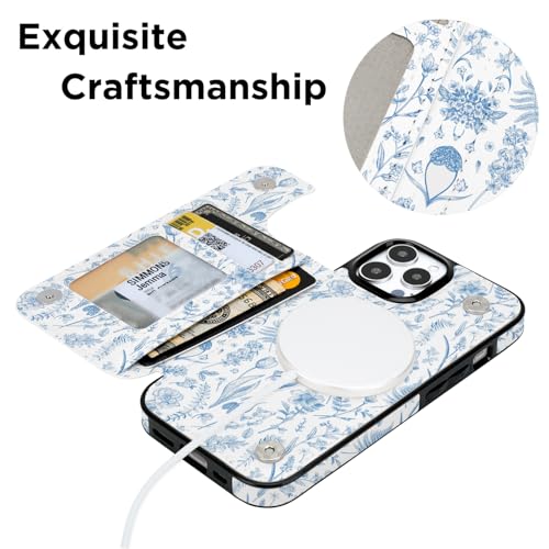 Image of uCOLOR Compatible with iPhone 12 /12 Pro Wallet Case with Card Holder Slot Folio Flip PU Leather Kickstand Double Magnetic Clasp and RFID Blocking Design (Blue Toile Flowers, iPhone 12 /12 Pro)