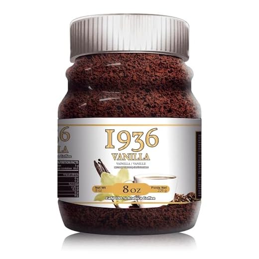 1936 Instant Coffee Vanilla - Smooth Taste - 100%Pure Arabica Coffee - Light Instant Coffee Medium Roast - Glazed with Cane Sugar Gluten Free Kosher Certified Non GMO Instant Coffee 8 oz