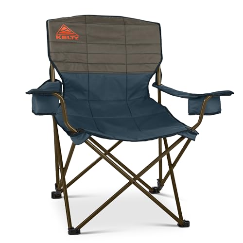 Kelty Deluxe Lounge Chair – Folding Outdoor Camp Chair, Insulated Cupholders, Customized Recline, Steel Frame, Padded Roll Storage (Dark Shadow/Midnight Navy)