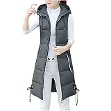 Wirziis Women's Quilted Hooded Vest, Lightweight Loose Sleeveless Zipper Jacket Blue/Red Long Padded