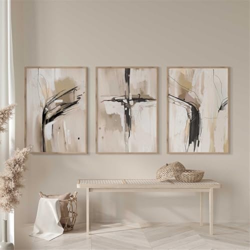 Art abstrait en aplats de couleurs : triptyque d'affiches minimalistes sur toile 60x70cm MIVINC