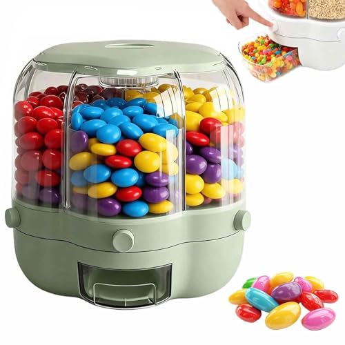 Distributore di caramelle rotante a 360° con 6 scomparti, contenitore for snack e caramelle da banco di grande capacità, contenitore multiuso trasparente for riso, cereali e dolcetti(Light green,L)