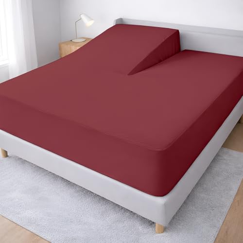 34" Split Head Flex King Fitted Sheet, Soft Brushed Microfiber, Burgundy
