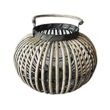 milani home Lanterna Grigia in Vimini E Vetro per Interno E Esterno, Portico, Porta Candela, Porta Fiori, Giardino Decorazioni