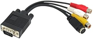 Water & Wood 15 Pin VGA to S-Video 3 RCA Composite AV Cable Adapter Converter for TV