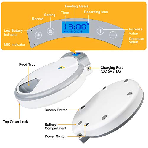 Casfuy 5-Meals Automatic Cat Feeder - Auto Pet Feeder With Programmable Timer Dry And Wet Food Dispenser Voice Recorder & Speaker For Cat And Small Medium Dog Portion Control Dual Power Supply 5X240Ml #TOP4