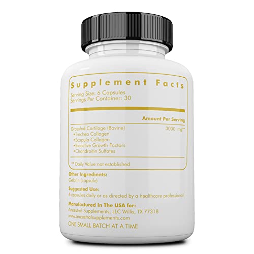 Ancestral Supplements Grass Fed Beef Living Collagen Nutritional Powder Supplement, 3000Mg, Promotes Healthier, Younger Looking Skin, Hair, Nails And Joints, Types I,Ii,Iii,V, And X, 180 Capsules #TOP1