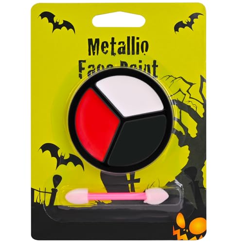 Maquillage Halloween, Peinture Visage, Peinture pour le Visage Halloween Blanc Noir Rouge, Palette de Peinture Lavable, Maquillage pour Halloween Carnaval Théâtre Couleur du Visage et Corps