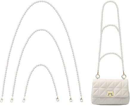 HUIANER Pearl Purse Chain, 3Pcs Imitation Pearl Cross Body Chains Straps Replacement with Golden Buckles for Purse Shoulder Bags Crafts Making Supplies Handbags47"/32"/16"