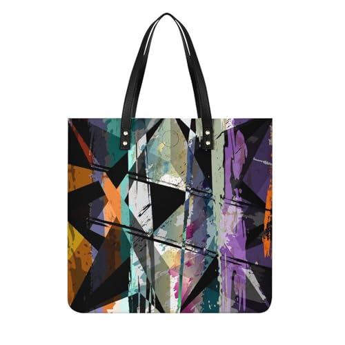 Tote bag femmes peinture géométrique : élégant sac à main shopper de voyage aux finitions soignées