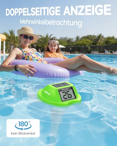 PoolPrime Pool Thermometer mit Doppelbildschirm, leicht ablesbar, Poolthermometer Schwimmend mit digitaler Anzeige, IPX7 wasserdicht für Hot Tubs, Cold Tubs und Schwimmbäder.（Green）