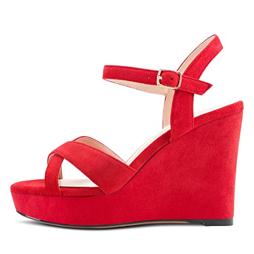 Aachcol Women Sandals Platform Wedge Peep Open Toe Ankle Strap Slingback Chunky Block High Heel Dress Shoes Suede 4 Inch2