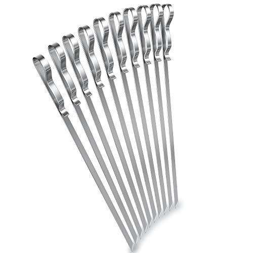 Bioexcel Kabob Skewers Extra Long Premium Quality Stainless Steel Set of 10 BBQ Skewers 17