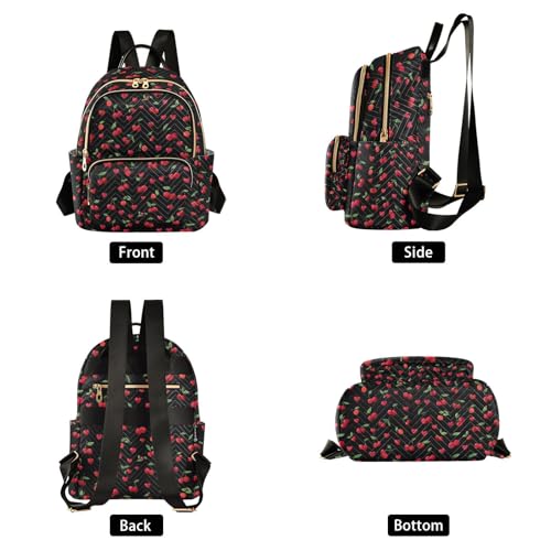 Image of ALAZA Red Cherry Heart Black Women Backpack Purse Ladies Fashion Shoulder Bag Daypack Travel Bag 10L