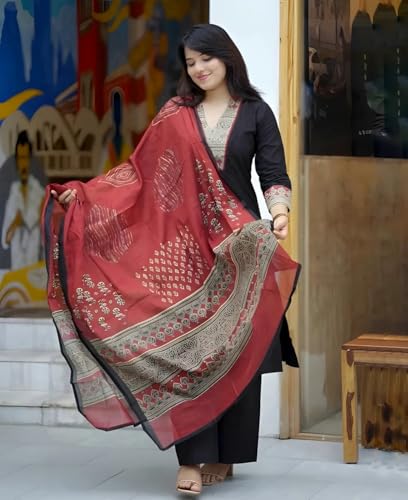 Image of GoSriKi Women's Rayon Viscose Printed Straight Kurta with Pant & Dupatta