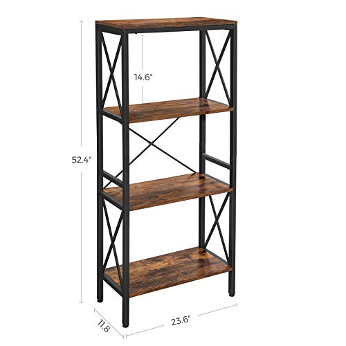 VASAGLE 4 Tier Bookshelf, Bookcase, Kitchen Shelf, Free Standing Shelf, Ladder Rack with 4 Open Shelves, for Kitchen, Office, Stable Steel Frame, Industrial Style, Rustic Brown and Black ULLS030B01