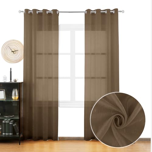 BOD HOME, 2 Piezas Cortinas Translúcidas para Salón y Dormitorio, 140x260cm, Con Ojales para Ventanas, Modernas, Frescas, Decorativas, Marrón Claro