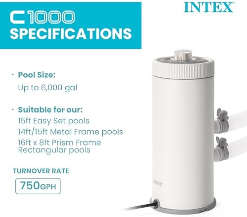 INTEX C1000 Krystal Clear Cartridge Filter Pump for Above Ground Pools: 1000 GPH Pump Flow Rate – Improved Circulation and Filtration – Easy Installation – Improved Water Clarity – Easy-to-Clean - 3