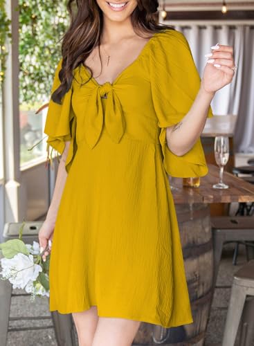 Image of Dokotoo Womens Dresses 2026 Spring Summer Deep V Neck Elegant Cocktail Bow tie Mini Dress S-XL