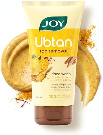 Joy Ubtan Tan Removal Face Wash 150ml | Detan Facewash | Brightens, Removes Dirt & Blemishes for a Natural Glowing Skin | Enriched With Turmeric, Saffron & Sandalwood | Suitable for All Skin Types