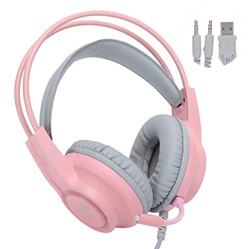 Yissone Gaming Headset Head-Mounted Mic Kopfhörer Verdrahtet Computer Liefert Dual 3. 5MM USB H200 Rosa Cover