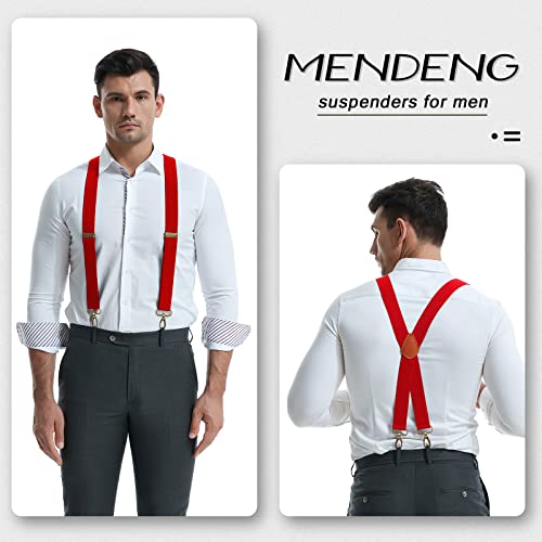 Image of MENDENG Suspenders for Men Heavy Duty Swivel Hooks Retro X-Back Adjustable Brace