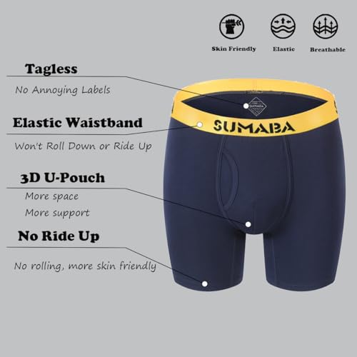 Men's Underwear Breathable Long Leg No Ride-up Boxer Briefs for Men Open Fly M L XL 2XL 3XL2