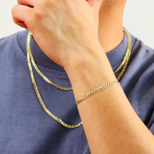Nuragold NG14YCBH080-7 14K Yellow Gold 3.5Mm Cuban Curb Link Chain Bracelet thumb #7