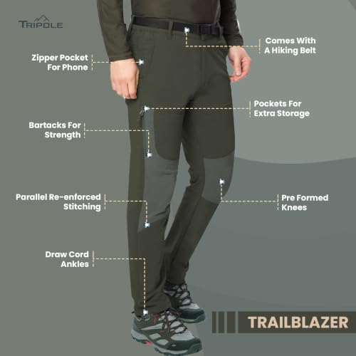 Image of TRIPOLE Trailblazer Trekking and Hiking Pants and Cargo for Outdoors and Travelling (in, Alpha, XL, Regular, Army Green)