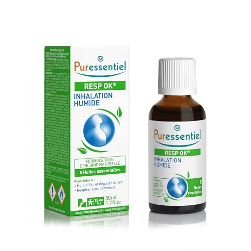 Puressentiel - Respiratoire - Inhalation Humide Resp Ok aux 8 Huiles Essentielles - Formule 100% d'origine naturelle - Aide à respirer plus librement - 50 ml