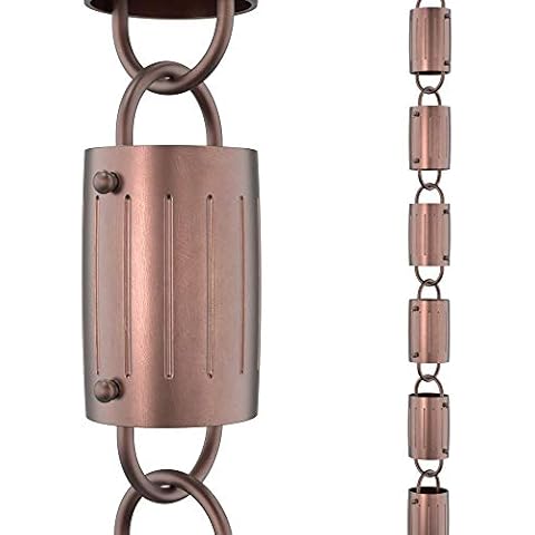 Rain Chains Direct Barrel, 8.5 Feet Length, 100% Copper, Functional and Decorative Replacement for Gutter Downspouts Cover