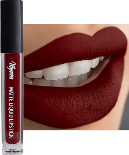 Mynena Burgundy Red Matte Liquid Lipstick | Long-Lasting Comfort | Smudge-Proof Transfer-Resistant | Full Coverage Non-Drying | Vegan & Cruelty-Free | All-Day Wear Lip Color | Emma