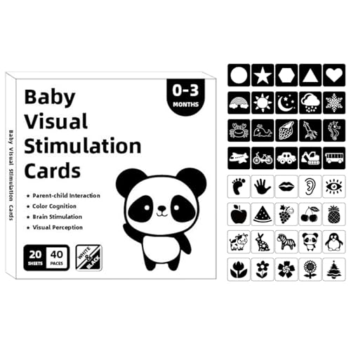 High Contrast Baby Cards, Black and White Visual Stimulation Flash Cards for Babies 0-3 Months, Learning Activity Cards for Deve