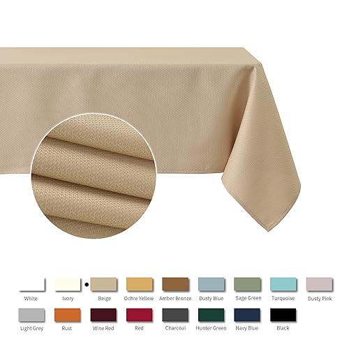 Image of maxmill Textured Rectangular Tablecloth Water Resistance Antiwrinkle Spillproof Soft Jacquard Table Cloth for Dining Room, Buffet Banquet Parties and Holiday Dinners, 60 x 104 Inch, Beige