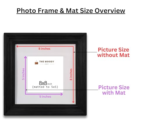 Image of 5 x 5 inch Wooden Photo Frame with Mat, Black Photo Frame 5 x 5 inch with Mat or 8 x 8 inch without Mat for Wall Decoration, Best Wooden Photo Frame for Posters and Photos