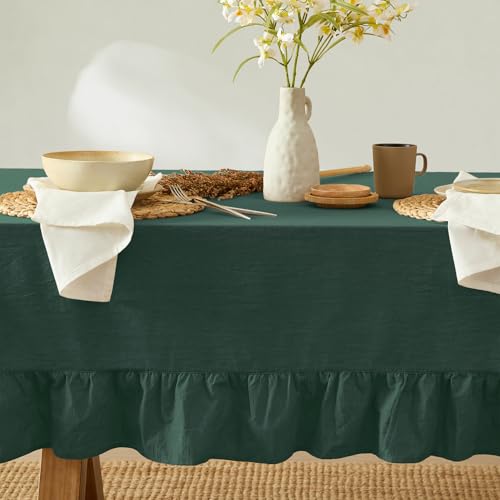 MONDAY MOOSE Ruffle Farmhouse Rustic Rectangle Natural Stonewashed Cotton Tablecloth for Kitchen, Dining Room, Restaurant (55x70 inch, Teal Green) by MONDAY MOOSE - Used condition - Image 2