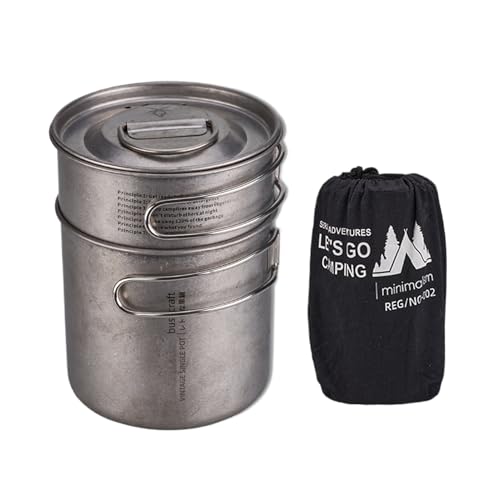 Juego de ollas de camping de 1000 ml, olla de camping de acero inoxidable, dos ollas plegables portátiles con mango para caravanas, bushcraft, viajes, emergencias, picnic
