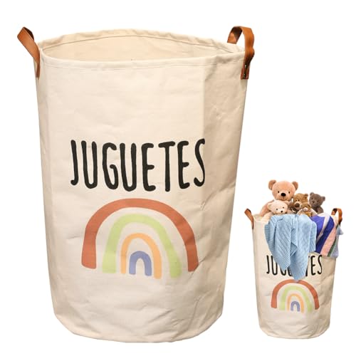 DASIAUTOEM Cesto per Biancheria per Bambini con Manico, Cesto per Biancheria per Cameretta Bambini e Bagno, Pieghevole, Cesto per Vestiti e Giocattoli per Ragazze (Arcobaleno)