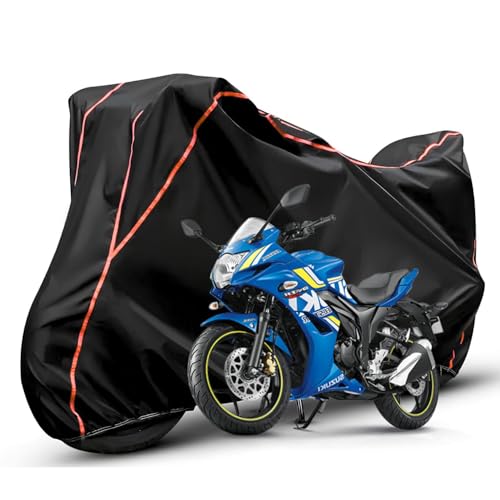 Image of Waterproof Bike Body Cover Compatible with Suzuki Gixxer Dustproof Scratchproof - Motorcycle Cover for Two Wheeler, Outdoor Full Cover with UV, Duty, Rain Protection (Black & Red)