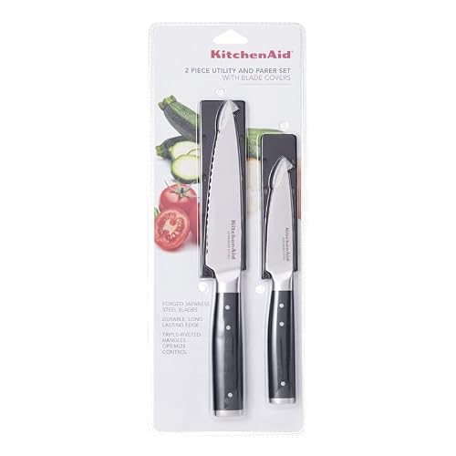 Kitchenaid Gourmet 2 Piece Forged Triple Rivet Knife Set, 4.5 Inch Fine Edge Utility Knife And 3.5 Inch Paring Knife Set, Sharp Kitchen Knives, High Carbon Japanese Stainless Steel, Black #TOP7