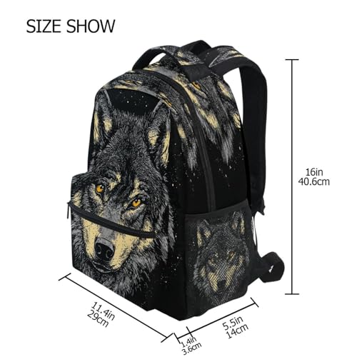 Funny Wolf Animal Black Backpack for School Boys Girls Adults Kids Bookbag Laptop Bag 15L4