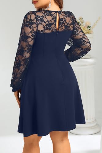 Image of Plus Size Cocktail Dress - Lace Wedding Guest Party Crew Neck Short A Line Dresses Women