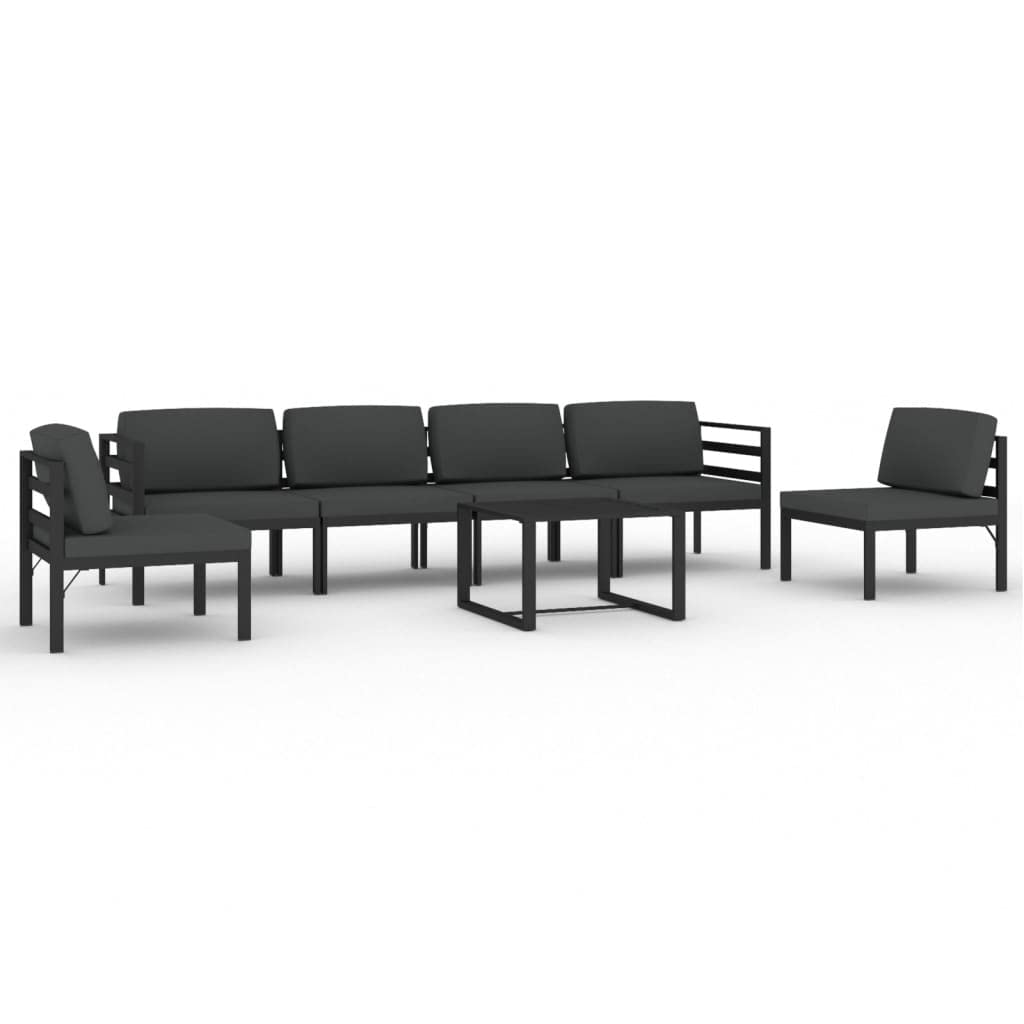Juego de 7 muebles modulares de jardín de aluminio en antracita con cojines para asiento y respaldo, resistente a la intemperie y robusto, soporta hasta 110 kg por asiento