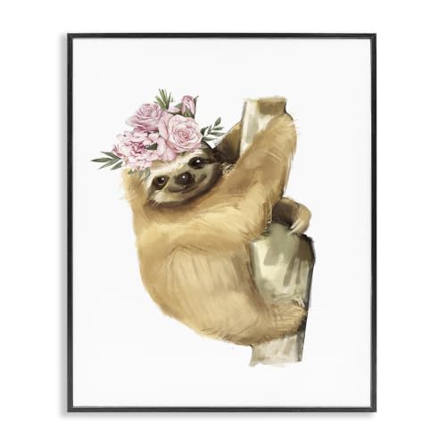 Smiling Sloth Floral Crown Wild, 16 x 20 Inch Framed Giclée Print